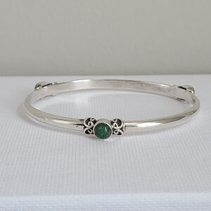 Vintage Beckmann Sterling Silver Mexico Boho Green Malachite Bangle Bracelet